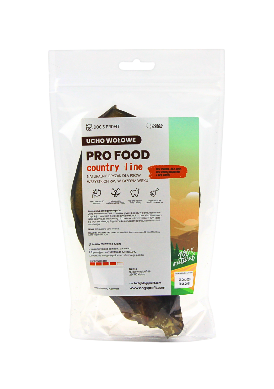 UCHO WOŁOWE suszony gryzak dla psa 1szt.