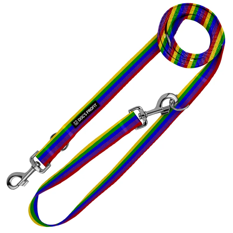 Smycz przepinana KOLOROWA JAK TĘCZA 200cm 20mm