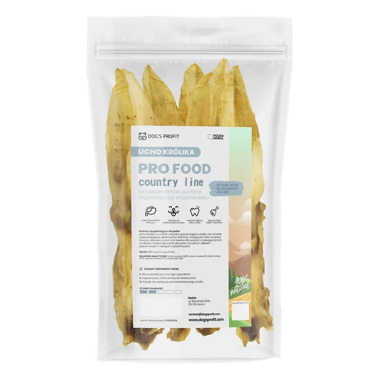 USZY KRÓLICZE suszony gryzak dla psa 100g