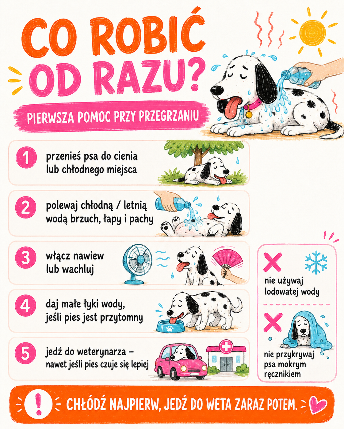 Infografika: co robić od razu, gdy pies się przegrzewa
